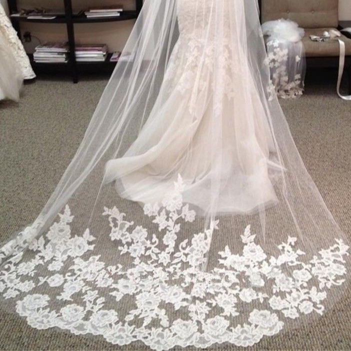 2018 Special romantic lace applique soft yarn Long 3 M Lace bridal veil super long bridal wedding veil White