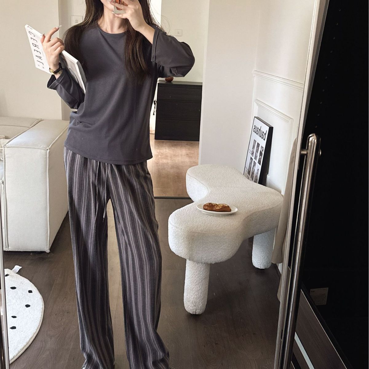 2024 end Post Korean striped suit long homewear spring girls' high cotton long-sleeved trousers pajamas