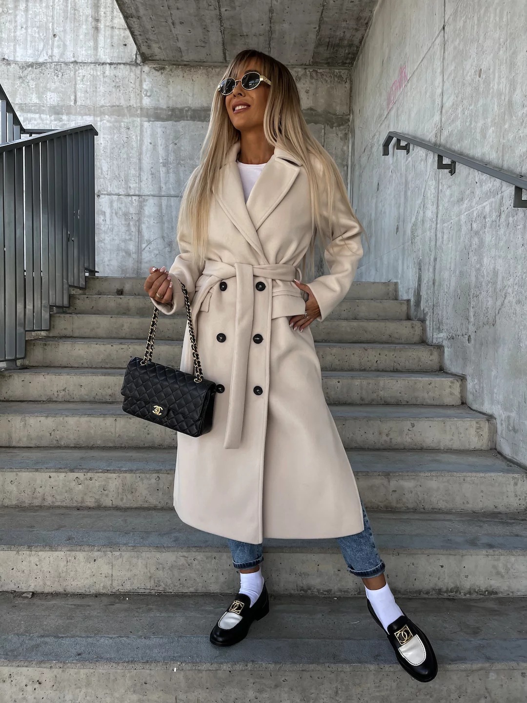 2023 Independent station EABY Amazon popular autumn and winter simple long sleeve lapel button split woolen coat for women