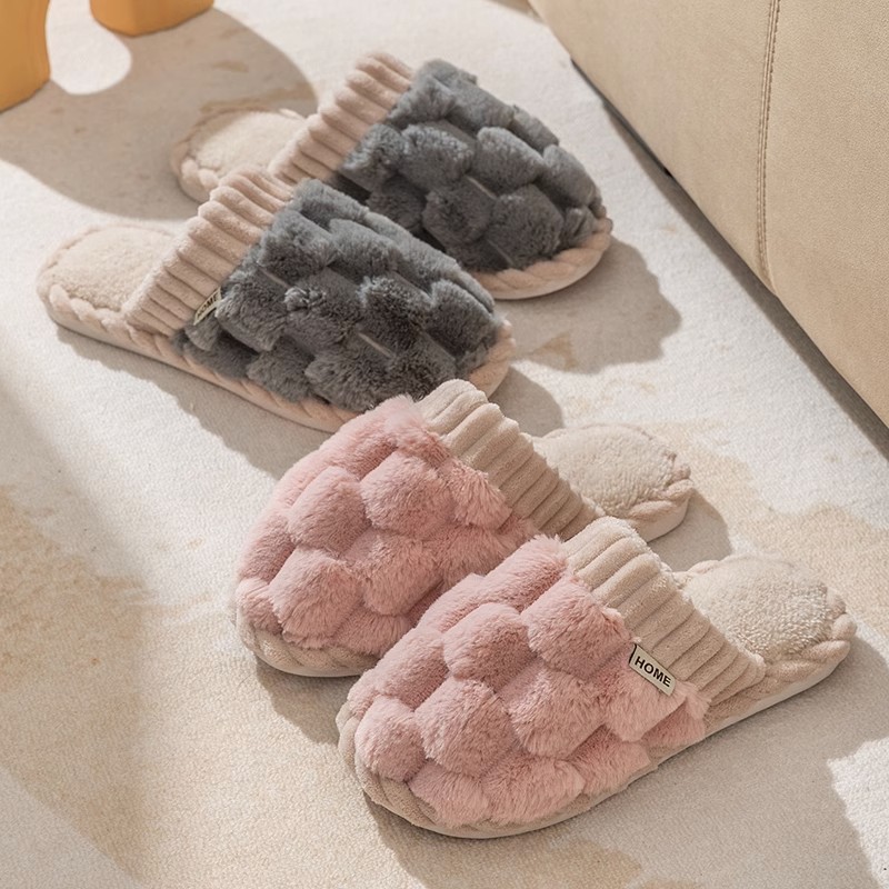 Cotton slippers casual home fleece-lined thickened warm home couple indoor non-slip confinement plush slippers wholesale