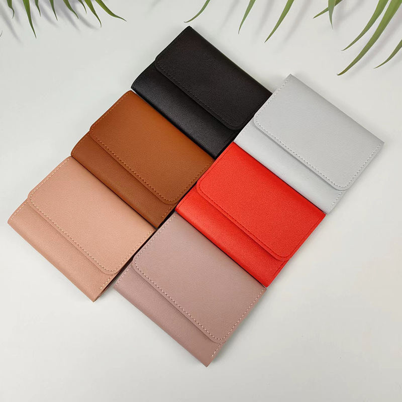 Simple Short Women's Wallet Student Ticket Clip Multi-function Card Bag Change 30% Fold Ultra-thin Gloss Wallet_voghion.com