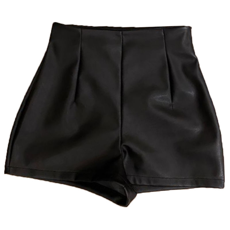 Black sheath leather shorts for women 2024 autumn and winter tight slimming stretch sexy dancing hot pants PU leather outer wear boots pants