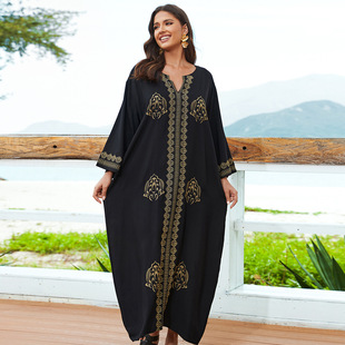 Beach blouse rayon embroidered holiday robe bikini sunscreen cross border Amazon 23078 L