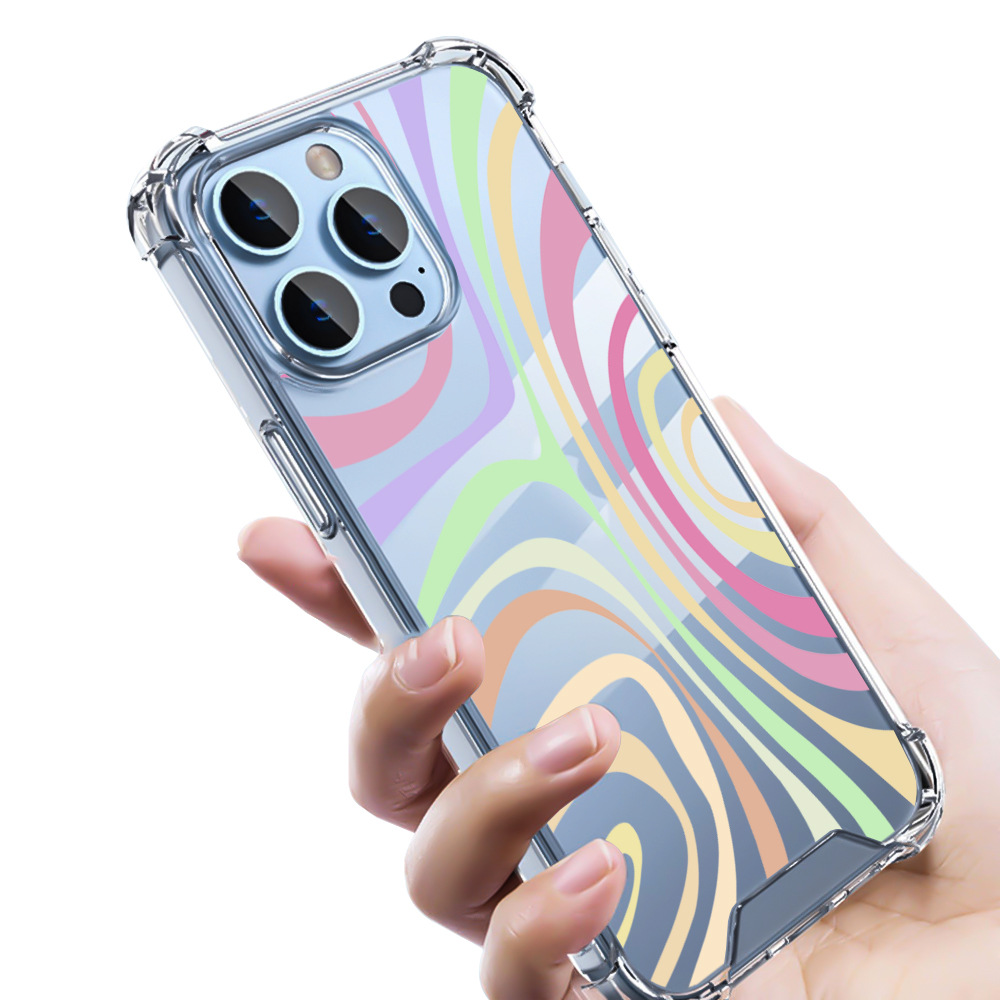 TPU+PC適用蘋果iPhone15promax手機殼透明防摔炫彩漣漪波浪保護套