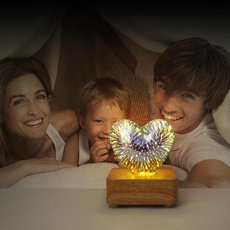 LED3D fireworks night light Christmas holiday romantic atmosphere small table lamp USB dream heart-shaped atmosphere lamp bedside lamp