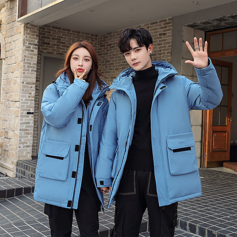 Live broadcast specially for winter thickened men's down jacket long slim casual overalls warm coat for teenagers