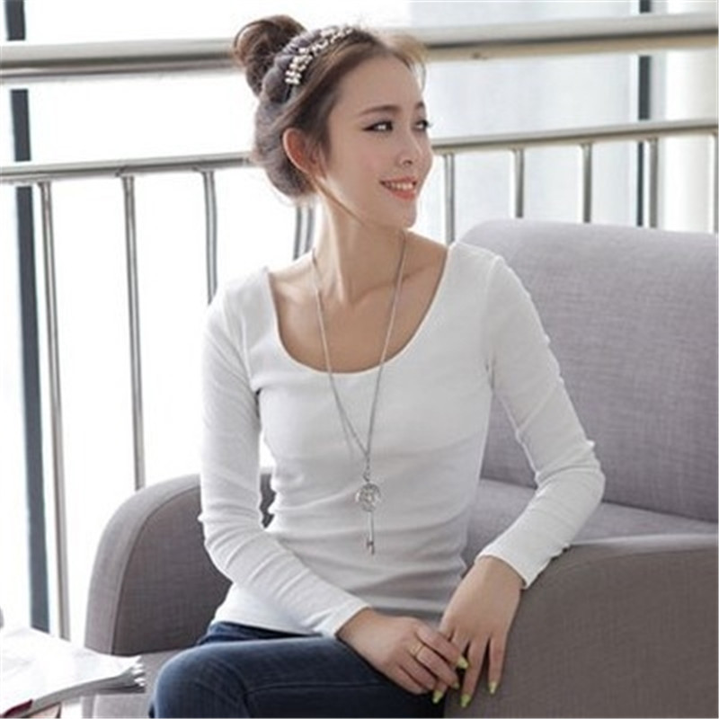Autumn Women's Color Slim-fit Long-sleeved T-shirt Women's Top Base Shirt Round Neck V-neck Stall Supply