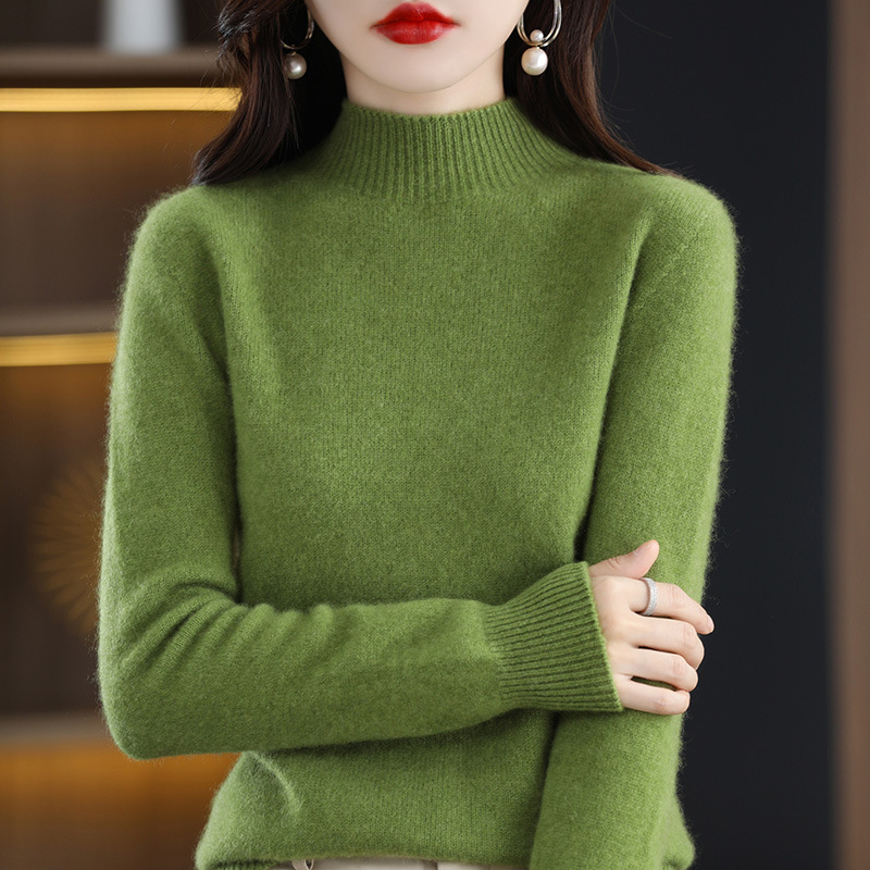 One-Line Readymade Sweater Women's Half-High Collar Base Shirt Top 2022 Autumn and Winter Seamless Solid Color Sweater for Women