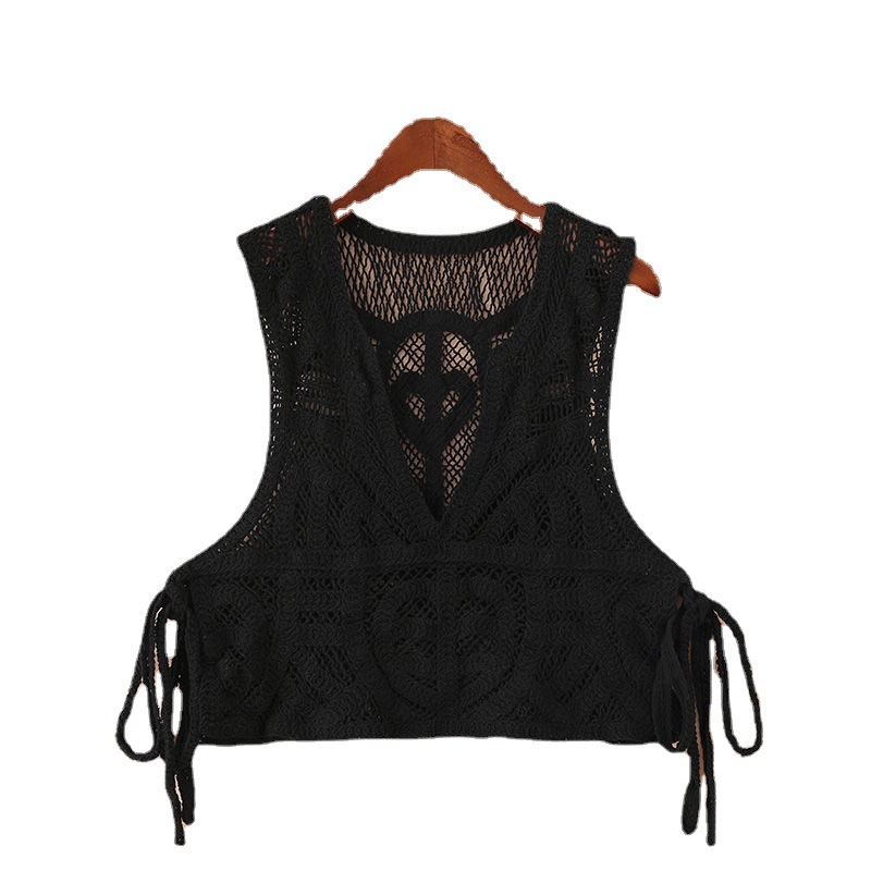Sweet Strap Outer Waistle Small Vest Korean Style Design Sense Tie Bow Vest Short Small Outer Waistcoat for Girls