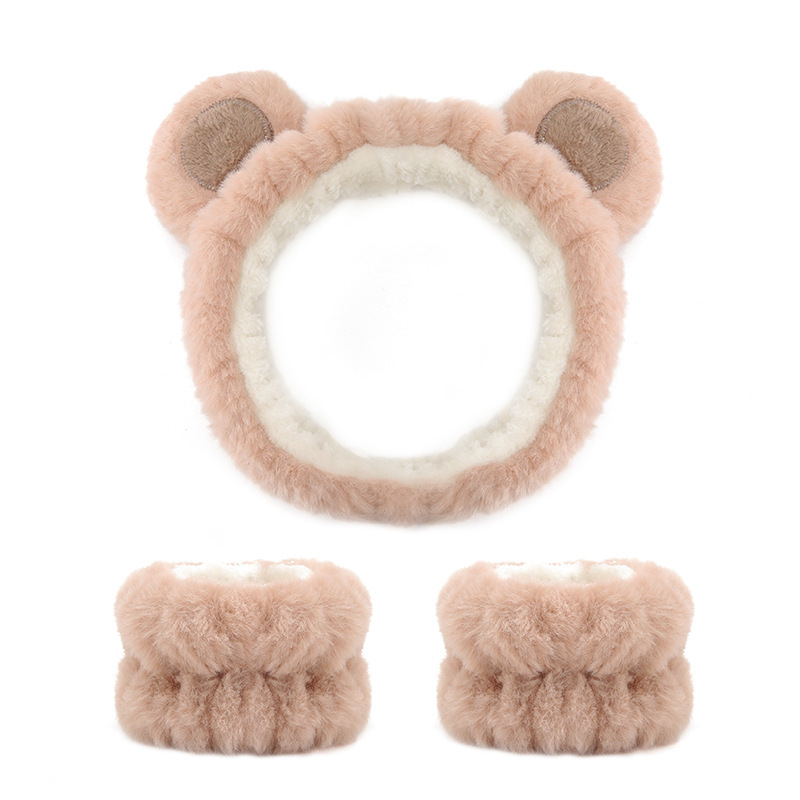 Cross-border face washing hair band wrist strap imitation rabbit fur solid color plush waterproof hair band Amazon absorbent sweat-wiping wholesale