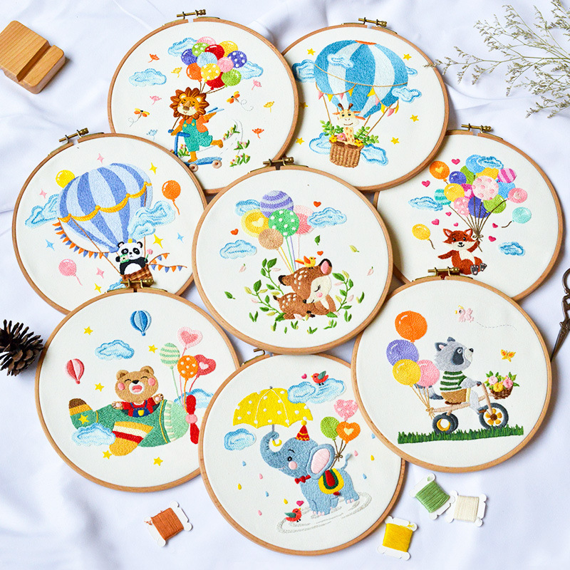 Cherish Amazon cross-border children's embroidery diy material bag cartoon animal production Su embroidery fabric decorative hanging painting