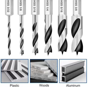 1/4 hexagonal shank integral twist drill high speed steel 4241 inch three-tip woodworking drill two-blade two-groove drill