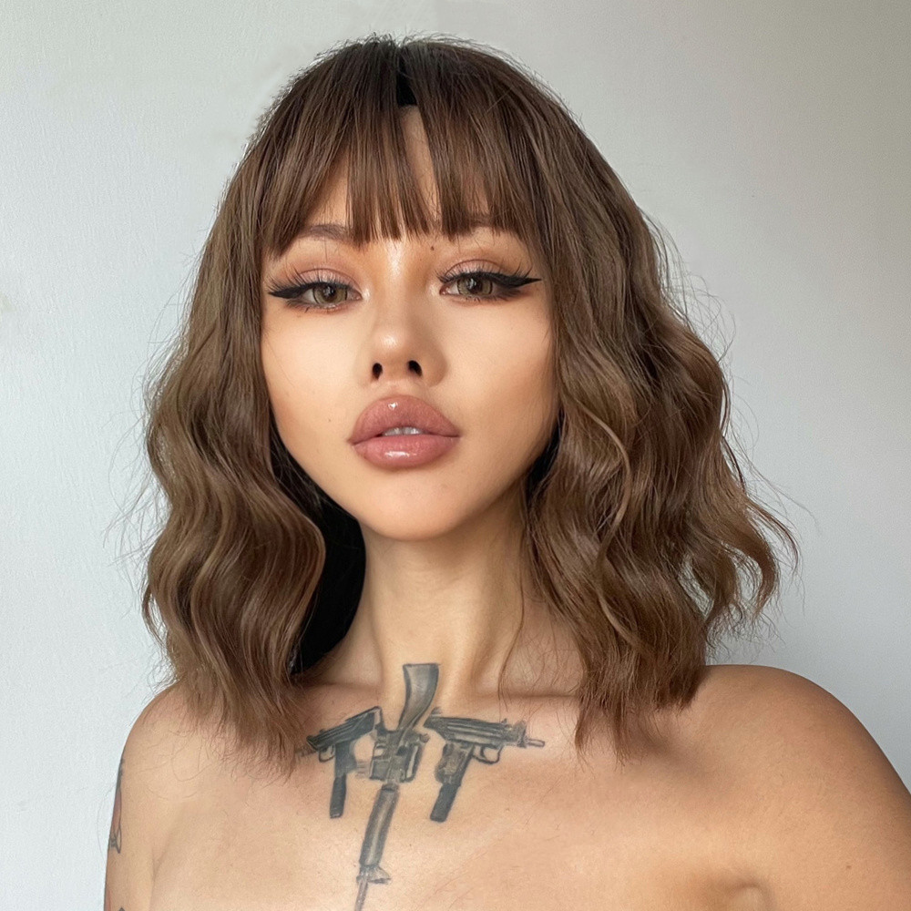 Amazon European and American Style Short Shoulder Curly Hair Wig Women's Artificial Wool Curly Hair Full Hair in stock