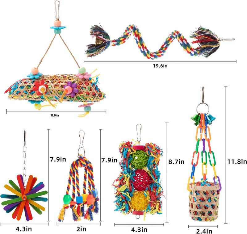 オウムシュレッダー 6 点セットおもちゃの鳥綿ロープクライミングロープ竹バスケット食品採餌引きずり引き裂く紙細断|undefined