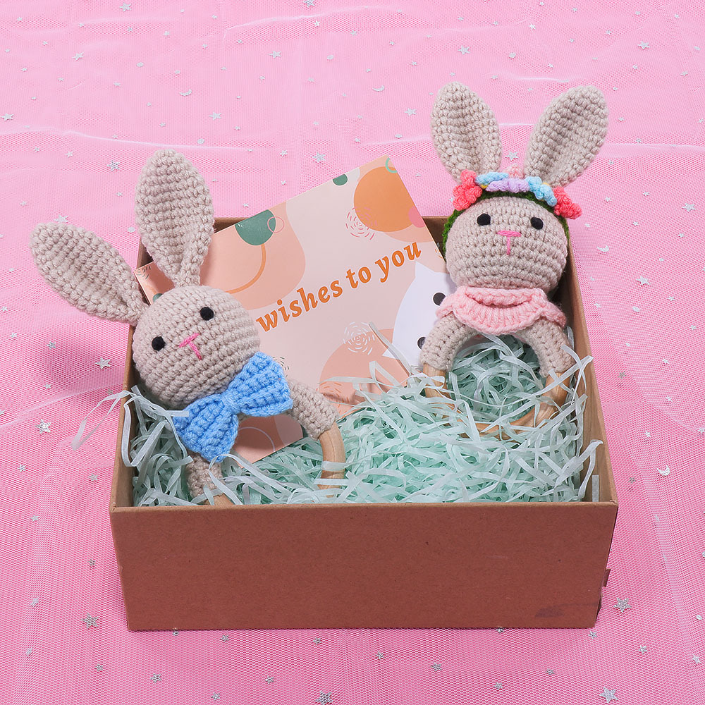 Wool Knitted Rattle Baby Comfort Wooden Ring Sound Toy Baby Hand Grip Rattle Bed Bell Factory Wholesale Orderable