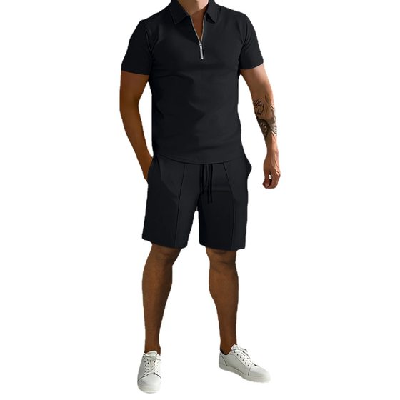 Cross Border Amazon Men's Suit 2023 Summer New Men's Polo Casual Loose Short Sleeve Shorts Sports Suit
