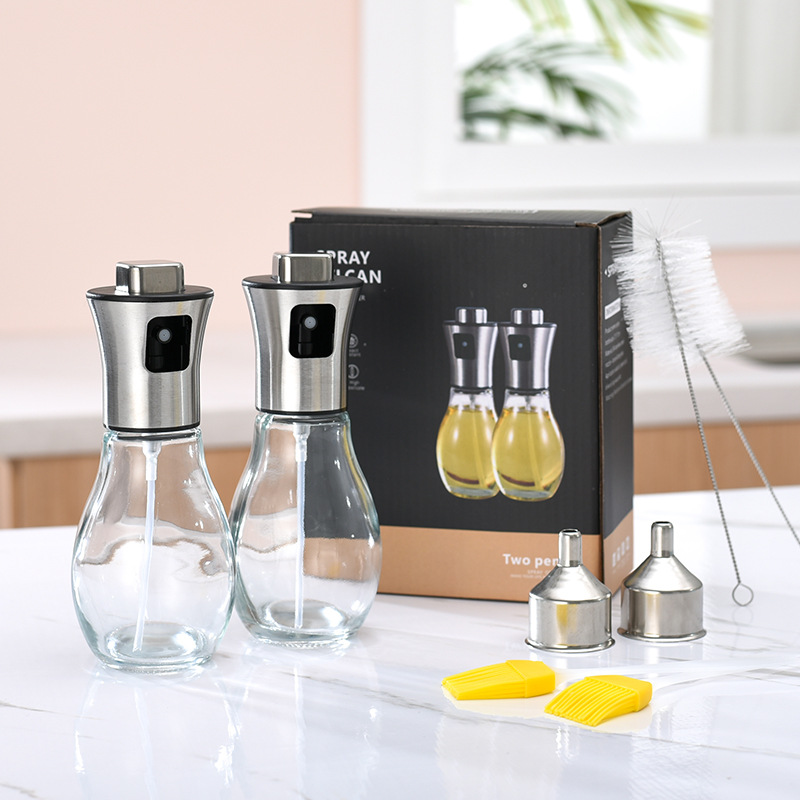 304 Stainless Steel Oil Spray Pot 2 Gift Boxes Spray Press Spray Bottle Outdoor BBQ Household Oil Pot Oil Bottle