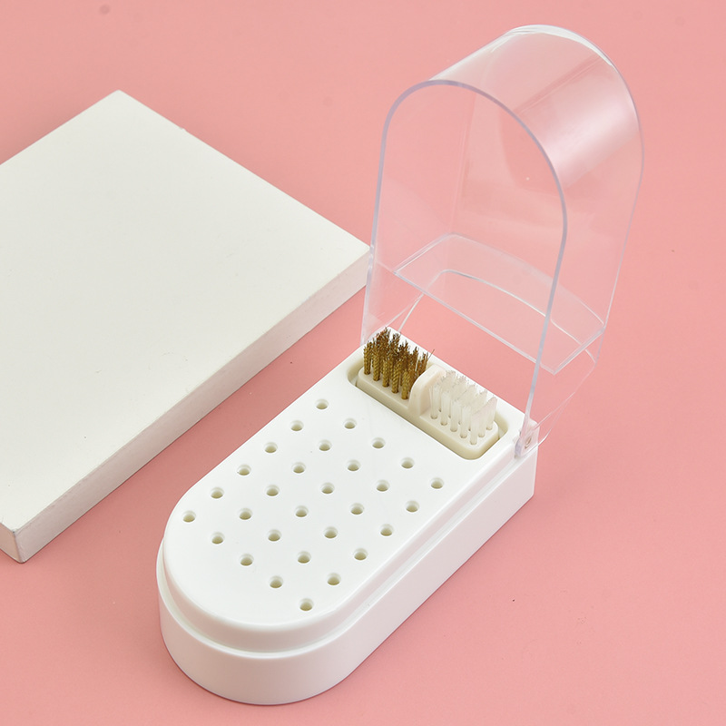 30 holes with cleaning brush nail polishing head storage box dustproof nail grinding head display stand nail tools wholesale