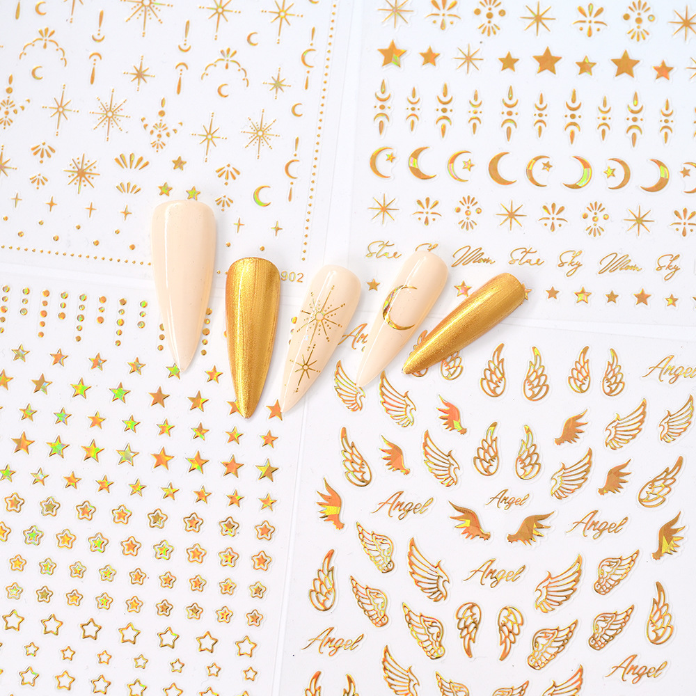Cross-border Hot-selling Star Moon Nail Art Stickers Star Moon Wings Feather Pattern Adhesive Self-adhesive Nail Decorative Decal