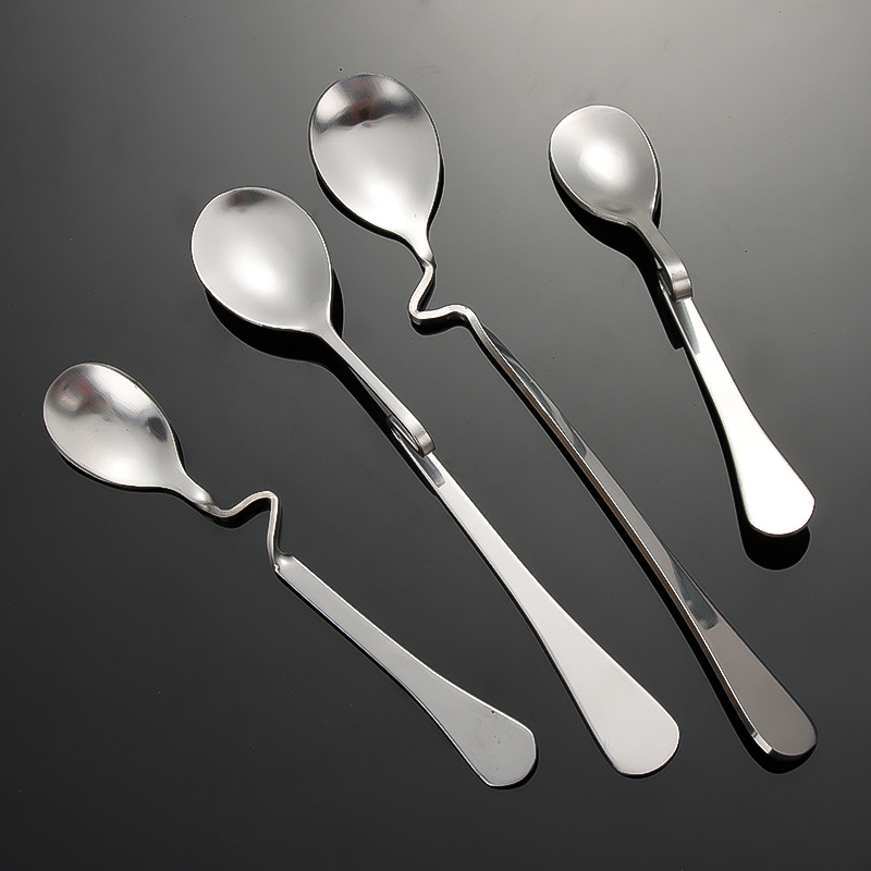 Creative Stainless Steel Coffee Stir Soup Spoon Twisted Hanging Cup Spoon Restaurant Hotel Curved Handle Twisted Spoon Coffee Milk Tea Curved