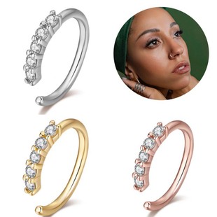 European and American cross-border nose clip arc 5 drill nostril clip human puncture jewelry hole-free copper zircon open ring nose nail
