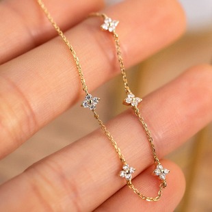 Midsummer Streamers ~ S925 Silver Plated 18K Gold Four-leaf Clover Gypsophila Bracelet Simple Zircon Sterling Silver Women's Commuter