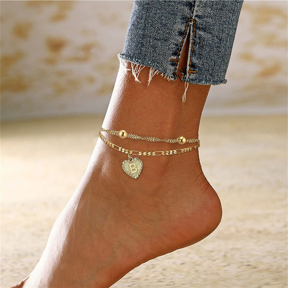 Amazon new double love letter anklet European and American fashion double peach heart initials foot ornaments cross-border wholesale