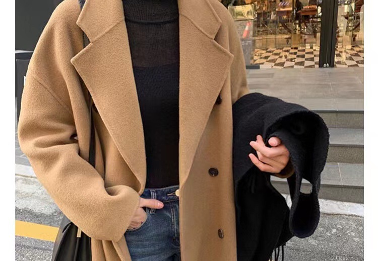 2022 Camel Woolen Coat Women's Mid-length Autumn and Winter Elegant Korean Fashion Double-breasted Woolen Coat Trendy_voghion.com