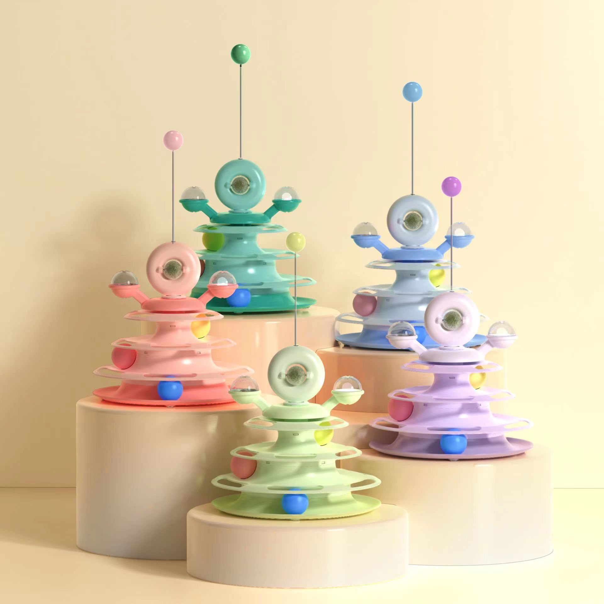 Cat Toy Four-layer Orbit Cat Turntable Feather Cat Teaser Space Tower Game Disk Pet Supplies Amazon Explosions