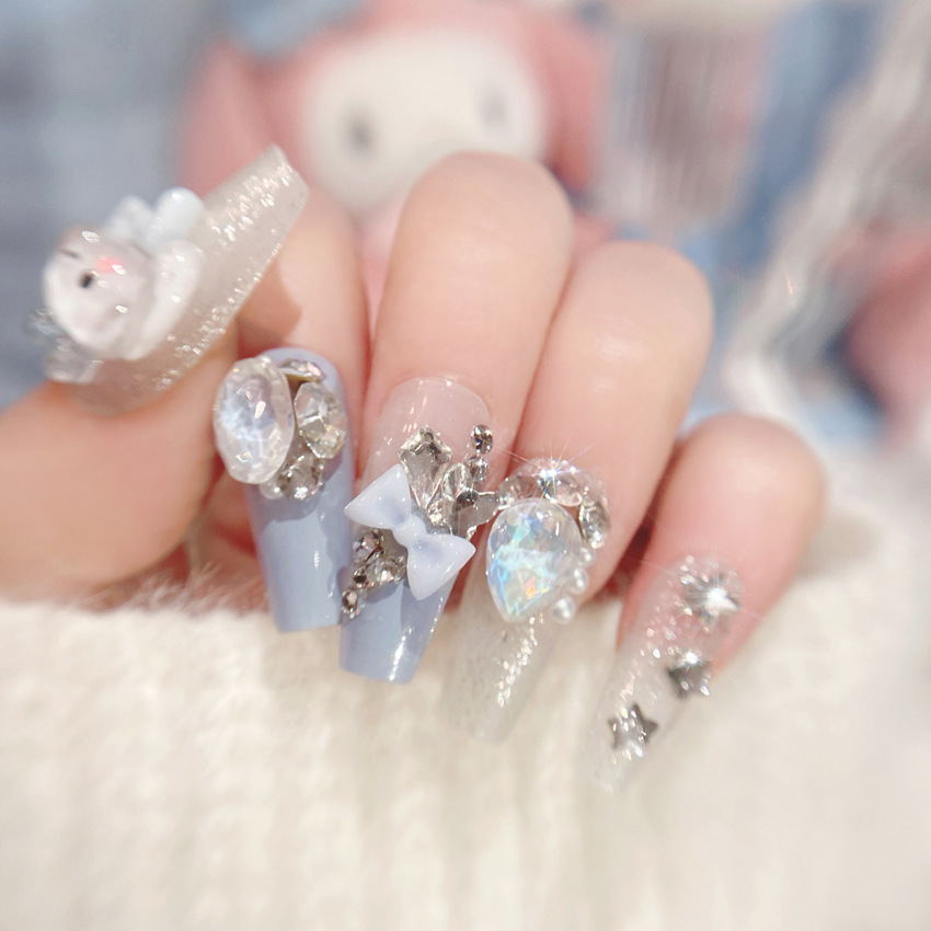 Fake nail nail patch student cute Yugui dog butterfly knot wear nail beauty nail piece handmade U18
