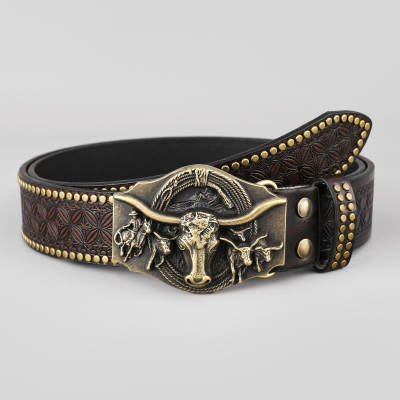 New Denim Belt Men's Retro American Belt Hip Hop Trend Bead Rivet Personalized Design Belt for Men