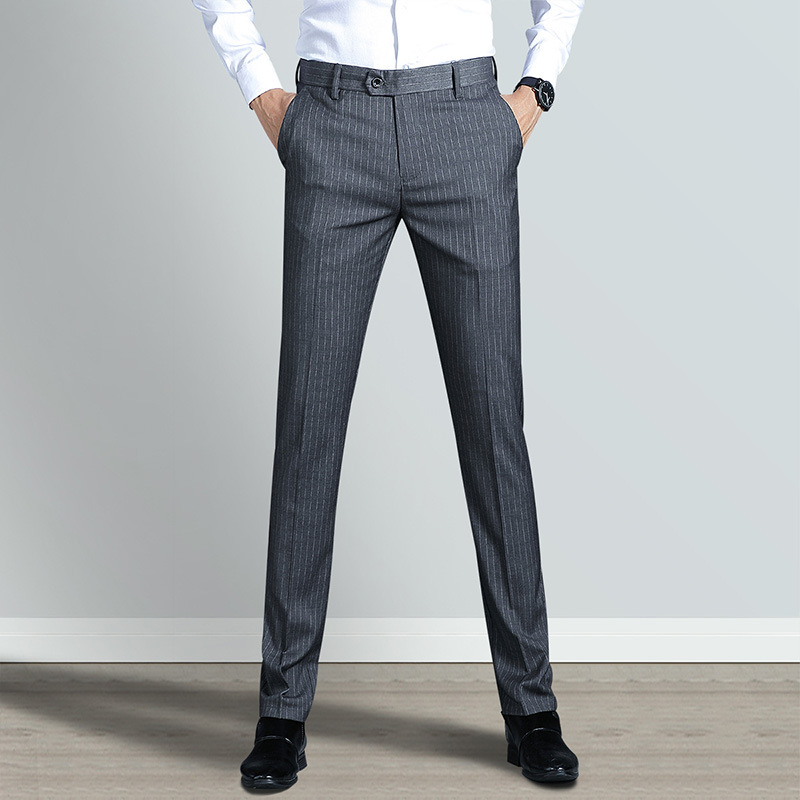 Men's Light Business Casual Trousers Men's Spring and Summer Fashion Vertical Striped Pants Slim-fit Non-ironing Pants Men's Clothing