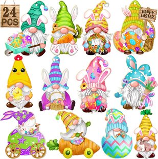 Cross-border New Easter Holiday Wood Chip Decorative Pendant Dwarf Rabbit Egg Decorative Tree Holiday Hanging Ornaments