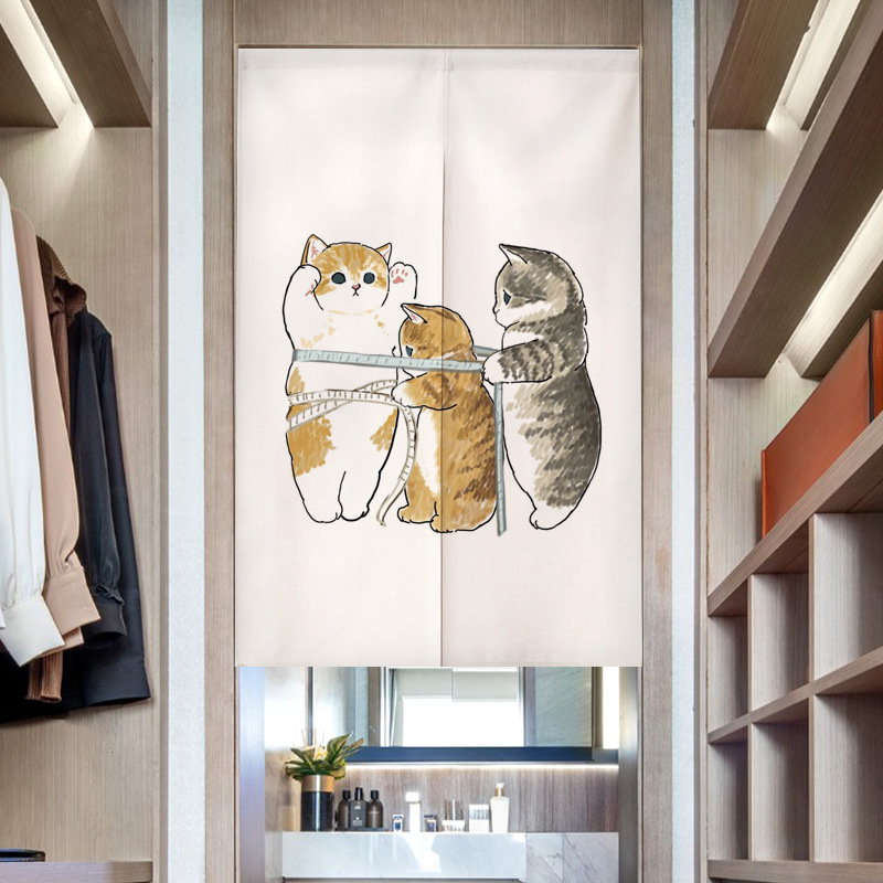 Cartoon Cat Illustration Door Curtain Household Simple Kitchen Bathroom Partition Curtain Bedroom Door Cloth Mask Hanging Cloth Half Curtain