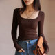 Modal T-shirt 2024 autumn bottoming shirt black low collar women's spring and autumn long sleeve inner Korean slim fit