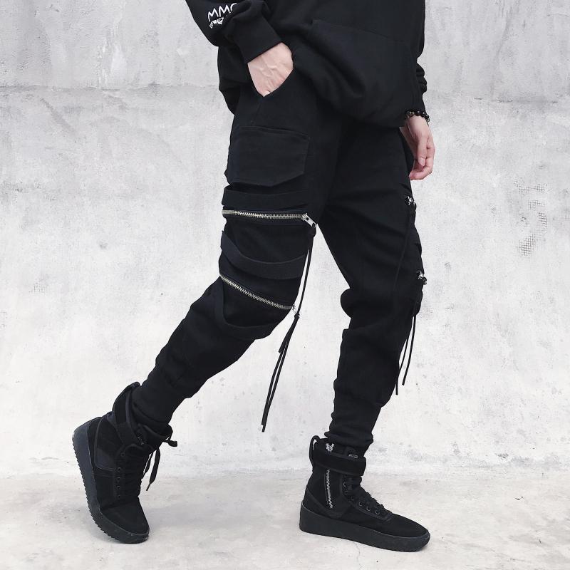 National Trendy Crock Pants Men's Trendy Brand Zipper Decorative Ribbon Trendy Leg Narrow Pants Street Hip-Hop Pants