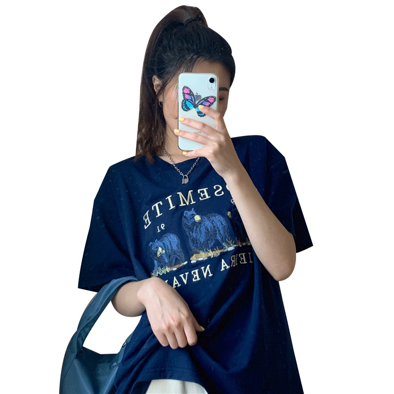 2024 summer Korean version of short sleeve T-shirt women's long bottoming shirt female cartoon student loose top women's wholesale
