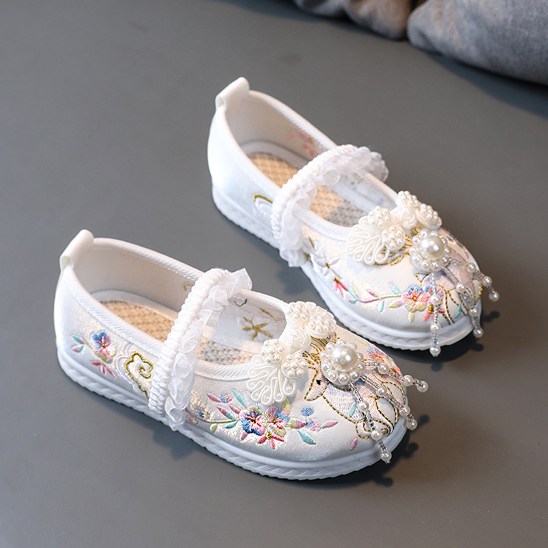 2023 New Girls Handmade Hanfu Shoes Children's Embroidered Shoes Little Princess Shoes Baby Antique Ancient Dress Shoes