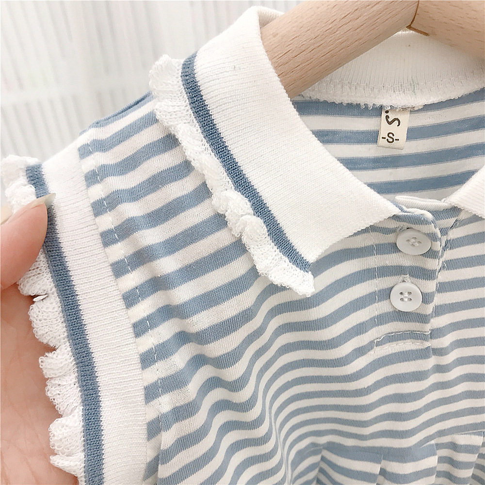Children's shorts suit boys and girls summer clothes girls striped short sleeve POLO dress brothers and sisters clothes fashionable children's foreign trade