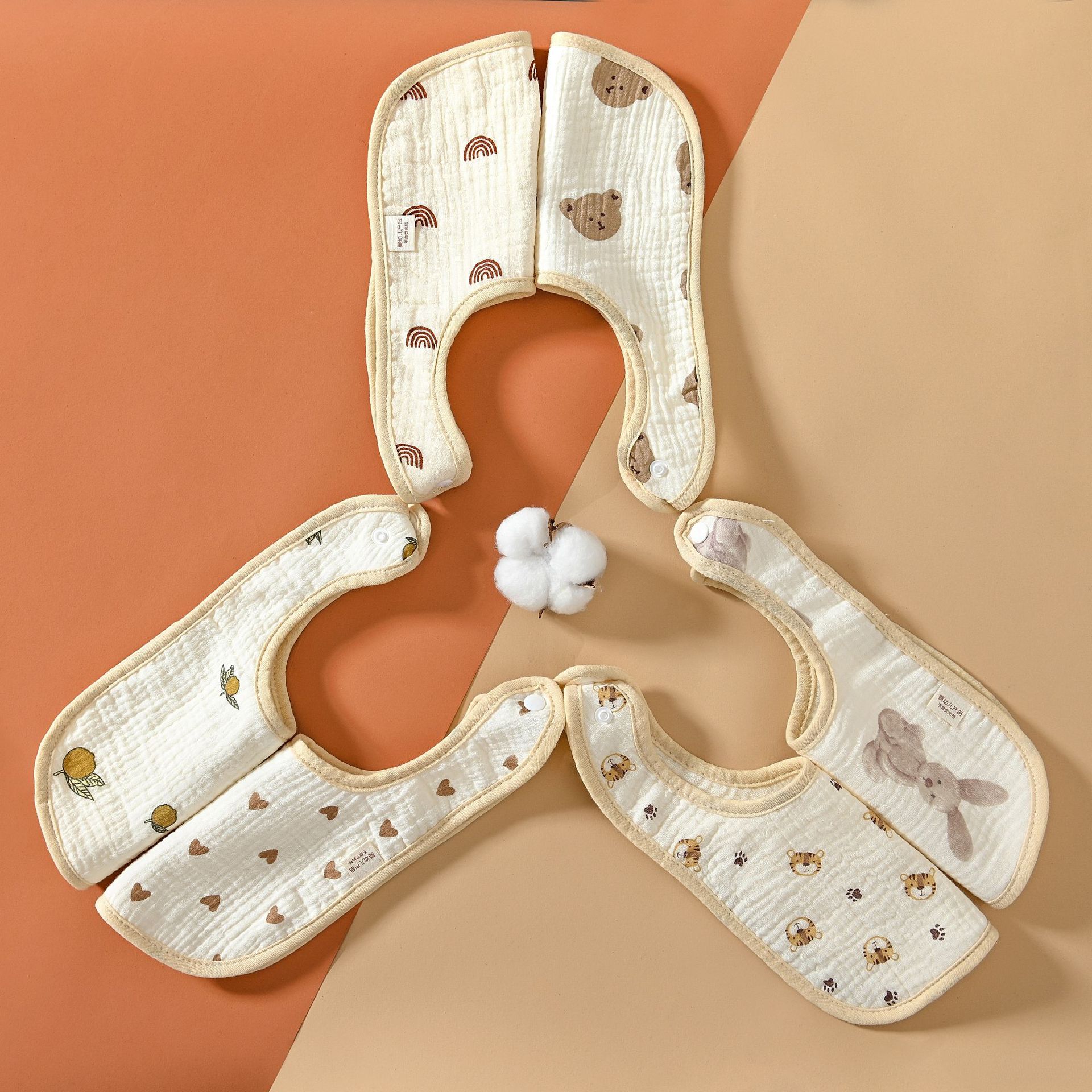 Bib baby saliva towel cotton six-layer gauze U-shaped bib baby anti-spitting bib 0-3 years old newborn towel