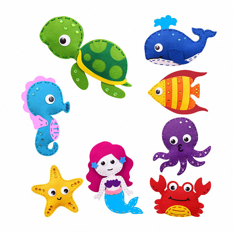 DIY Art Kit Children Early Education Sewing Set Ocean Series Sewing Felt Plush Animal Felt Toy