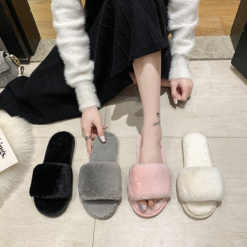 Can open special tickets cross-border e-commerce supply foreign trade sewing shoes bunny plush plush indoor drag plus size
