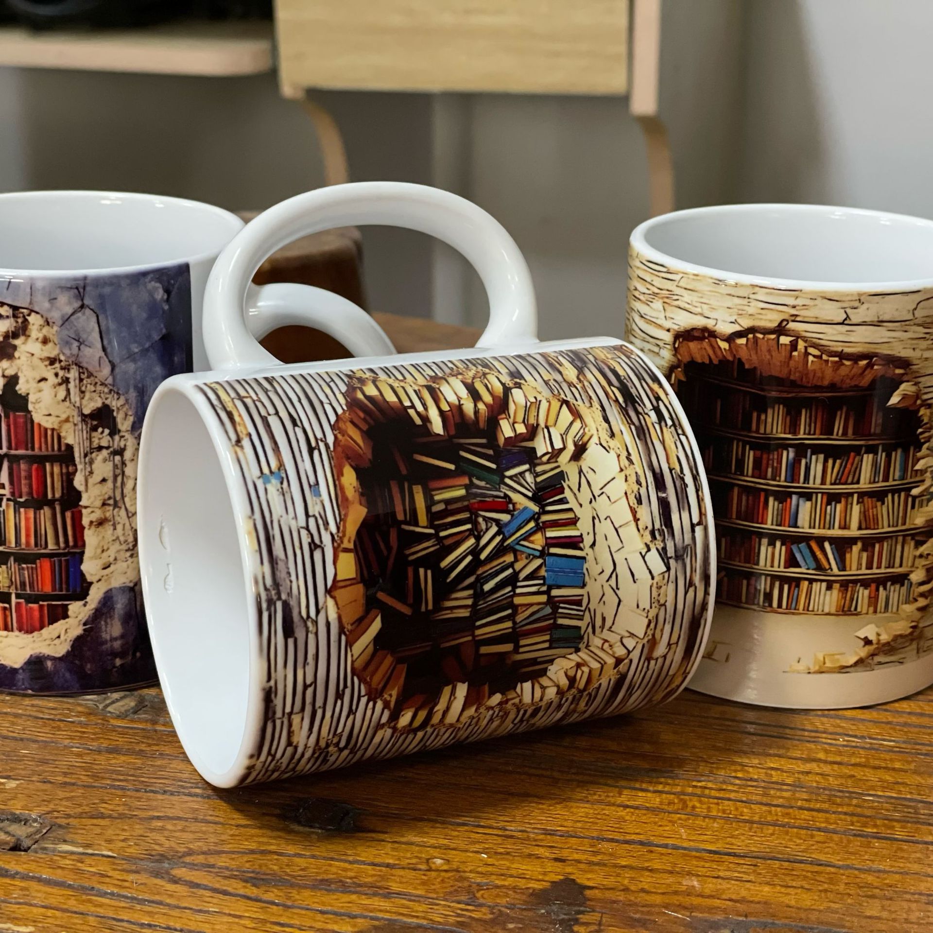 Cross-border new ceramic cup 3D Bookshelf Mug creative space design creative Mug
