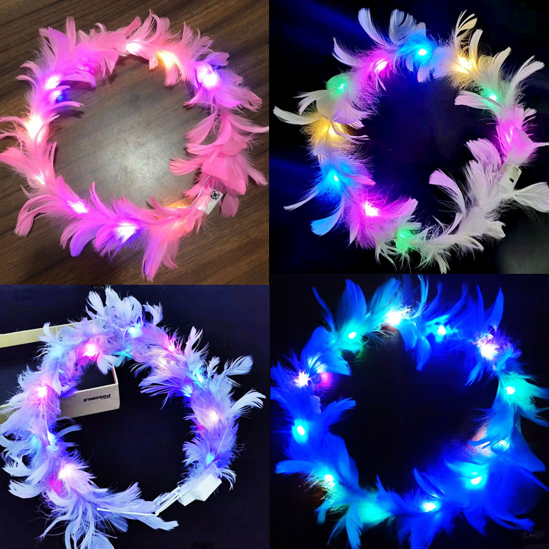 Luminous feather wreath Angel hairband girl's small gift flash ear scenic spot hot sale wreath Square play