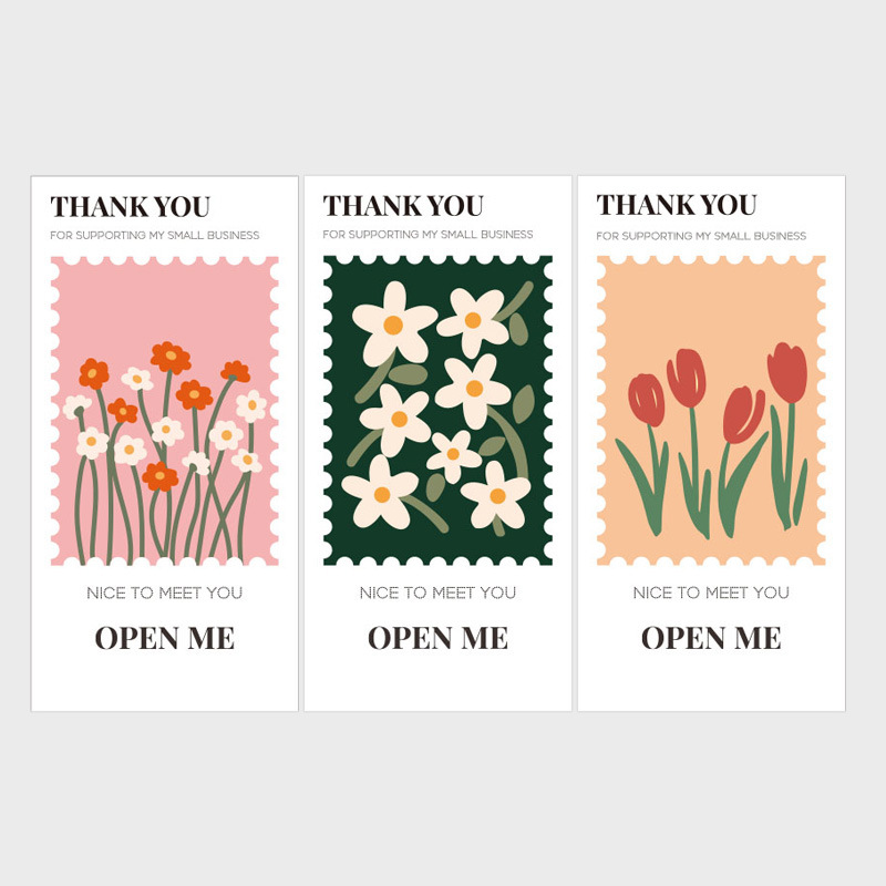 50 stickers/pack of flowers rectangular Thank You stickers gift box sealing stickers baking cake sealing stickers packaging labels