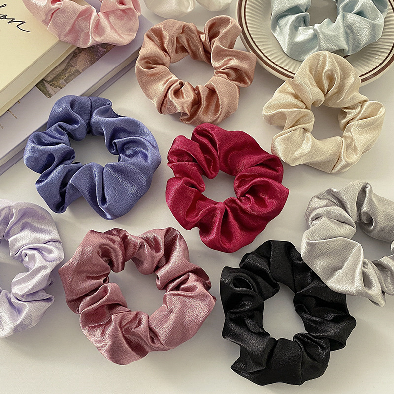 Summer Crystal satin solid color pig large intestine hair ring simple tie rope net red with rubber band hair accessories