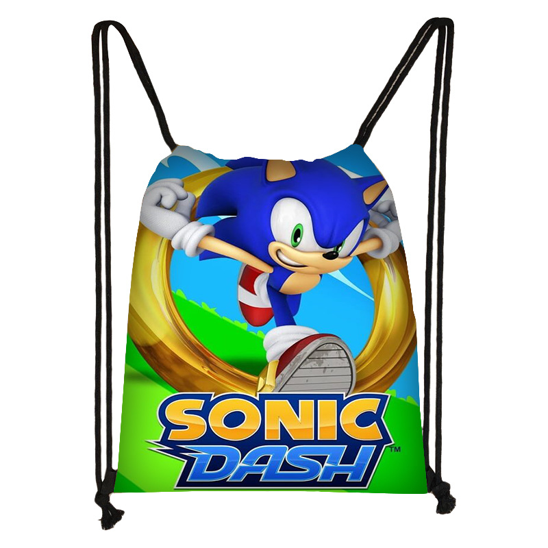 2024 New Sonic Drawstring Pocket Cute Cartoon Polyester Drawstring Bag Children Printed Basketball Bag Factory Wholesale