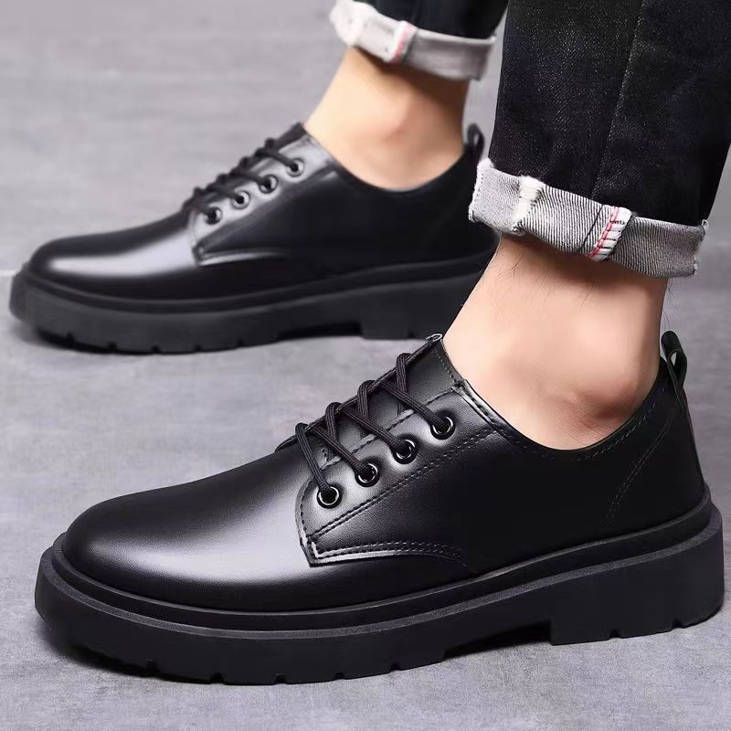 Leather shoes men's casual shoes British style work shoes business platform trendy all-match lace-up student shoes work shoes