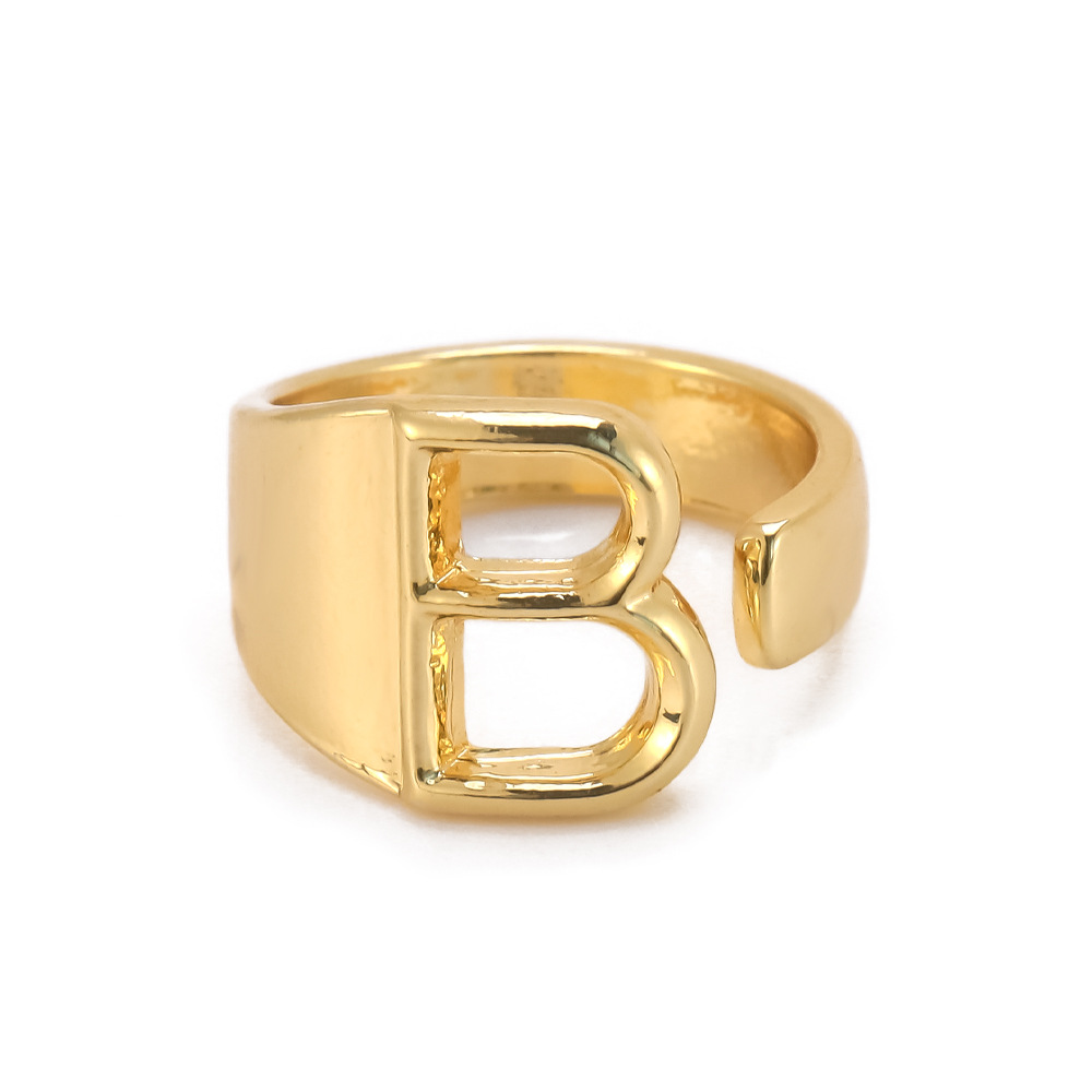 跨境热销欧美26个英文字母个性夸张复古食指戒开口金属时尚女戒指