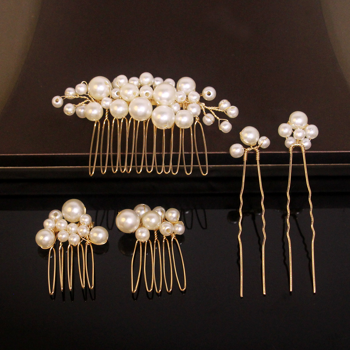5 pcients suit New European and American Big Pearl Hair Bridal Hairpin Hair Comb Hair Plug Hand Design Wedding Headwear Hair Accessories